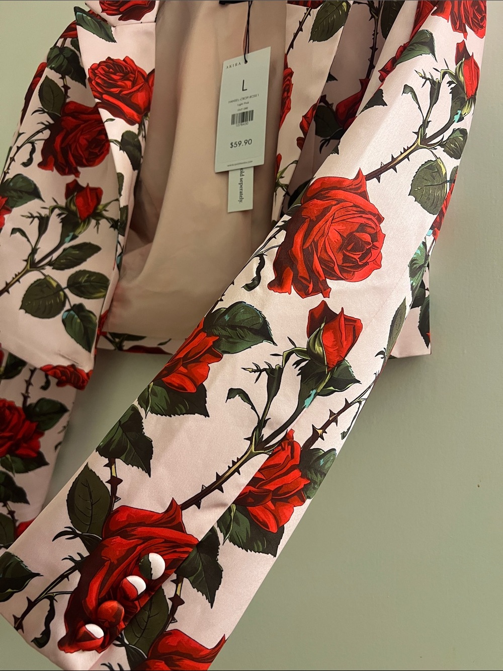 AKIRA Pink Blazer with Red Rose Print - Picture 3 of 5